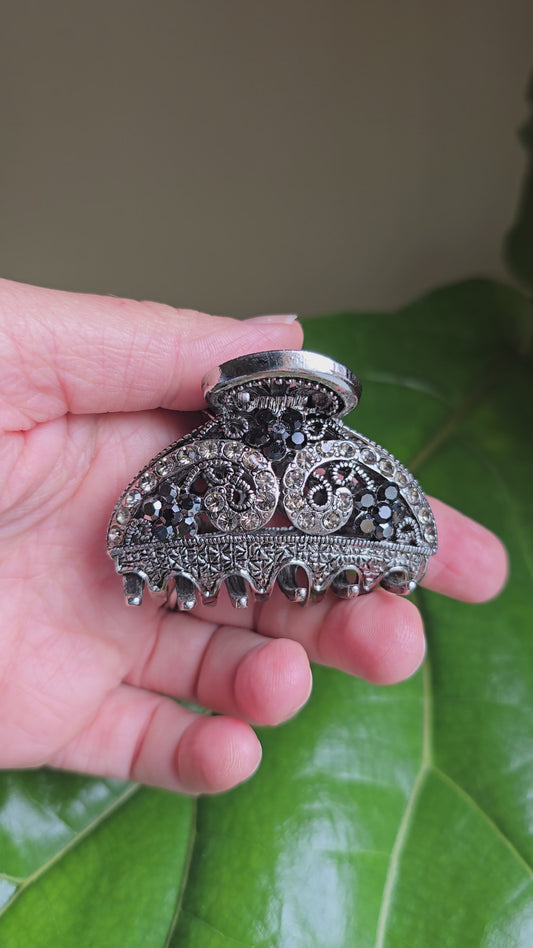 Vintage Metal and Rhinestone Claw Hairclip