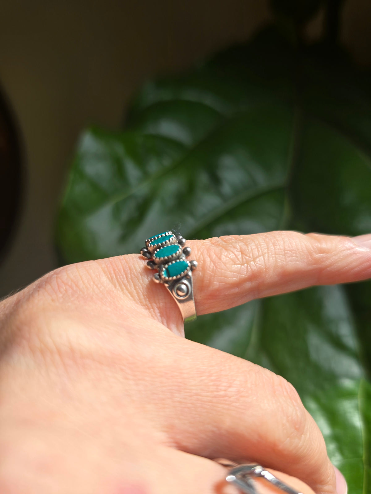Zuni Native American Sterling Silver and Needlepoint Turquoise Ring (as is)