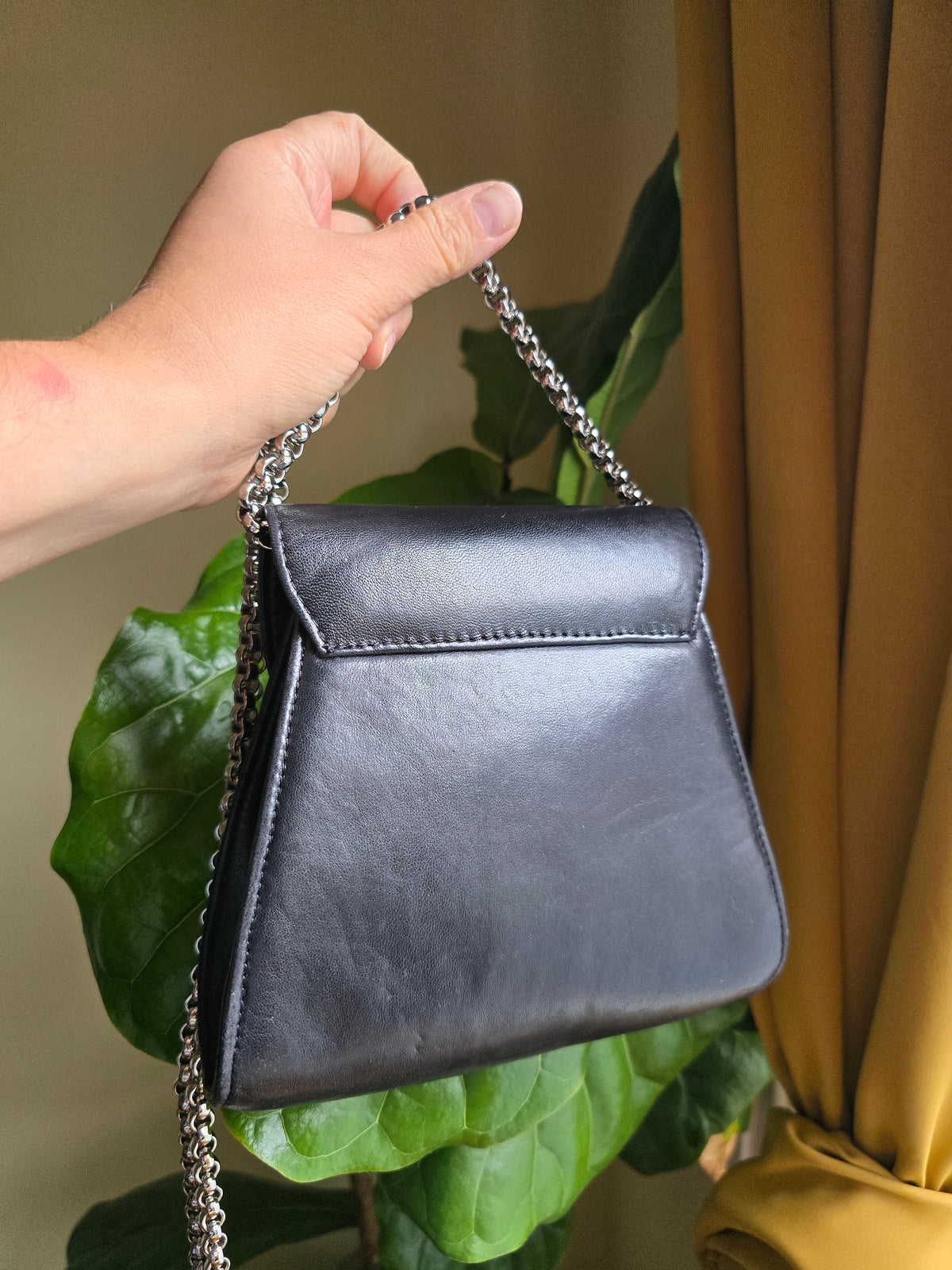 Leather Crossbody Bag with Silver Accents