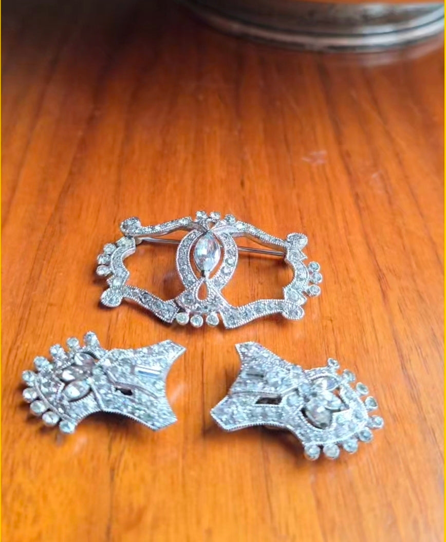 Antique Coro Art Deco Duette Brooch with Lingerie Clips