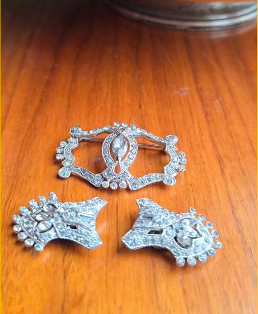 Antique Coro Art Deco Duette Brooch with Lingerie Clips