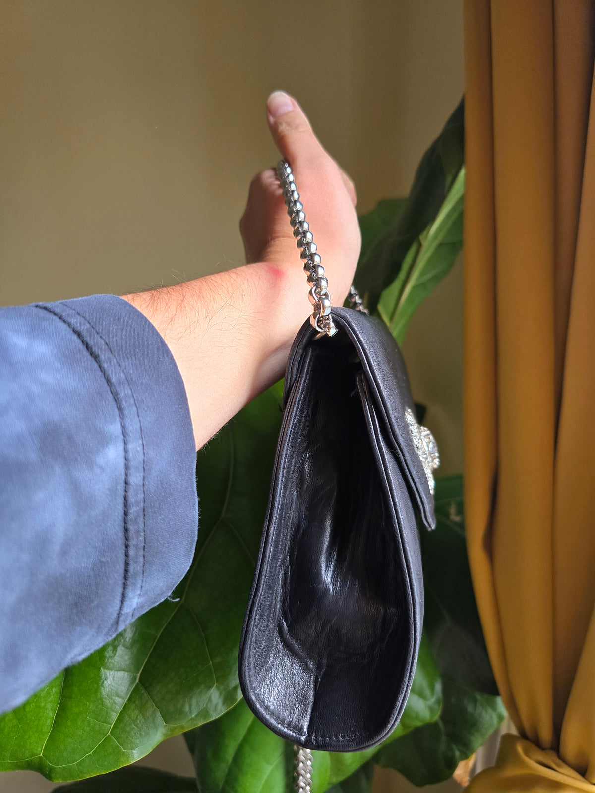 Leather Crossbody Bag with Silver Accents