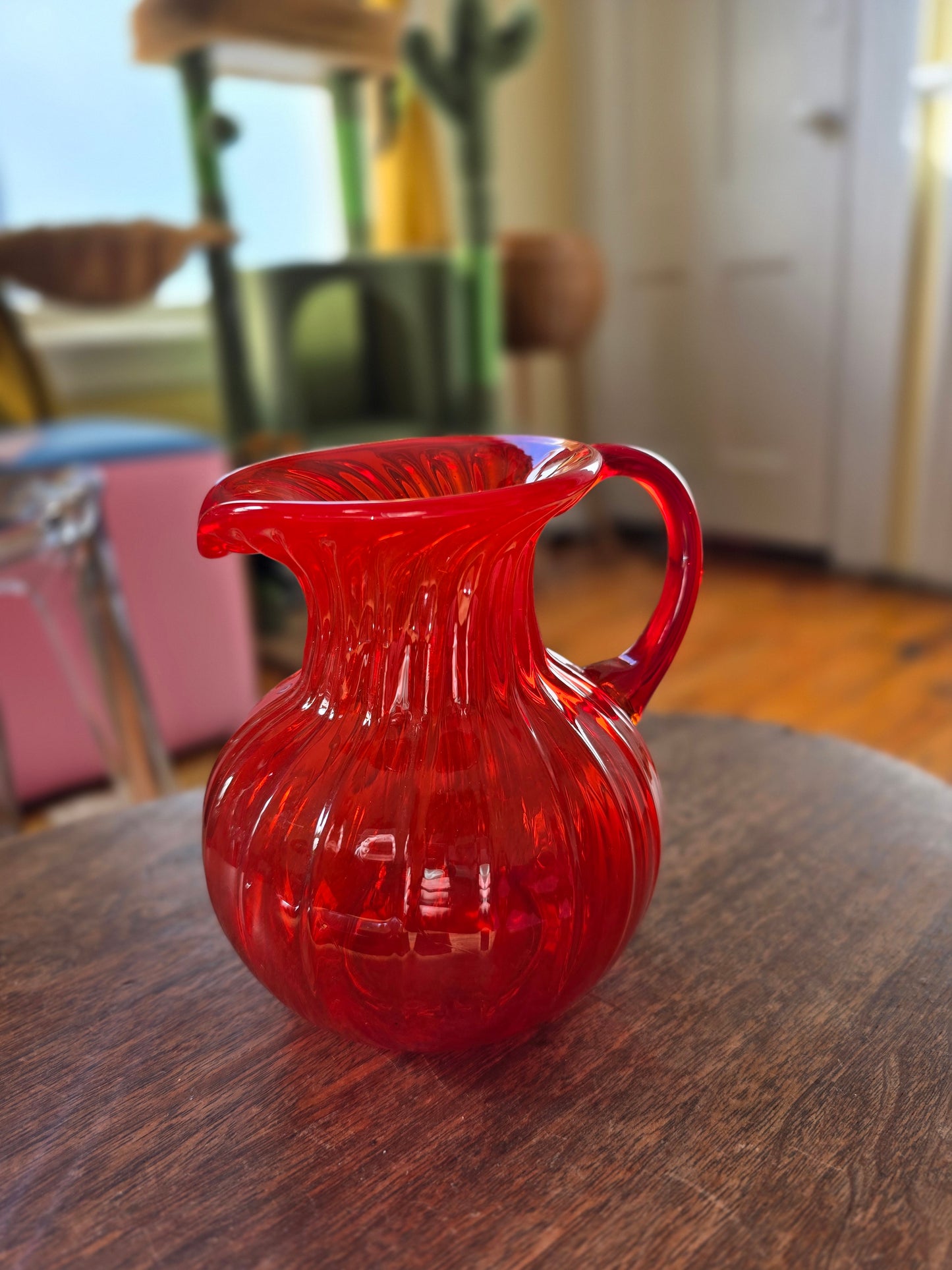 Handblown Vintage Optic Swirl Red Pitcher