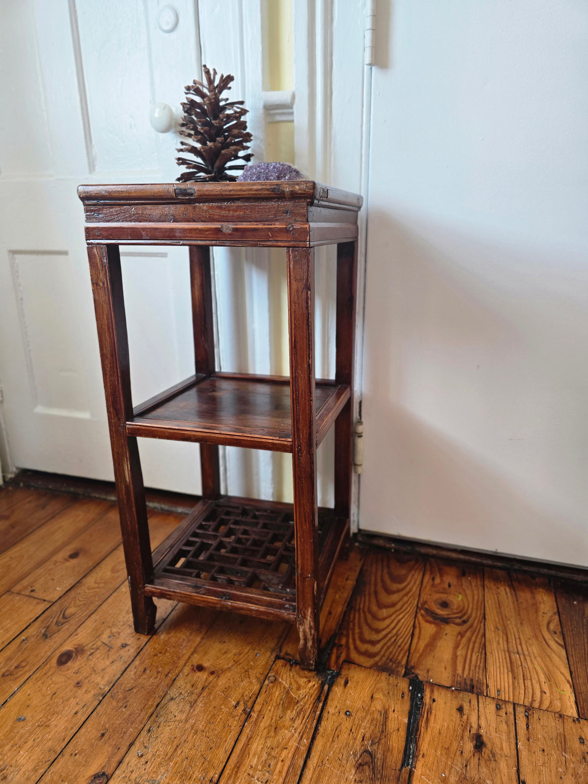 Antique Lacquered Chinese Tea or Scholars Three Tier Table