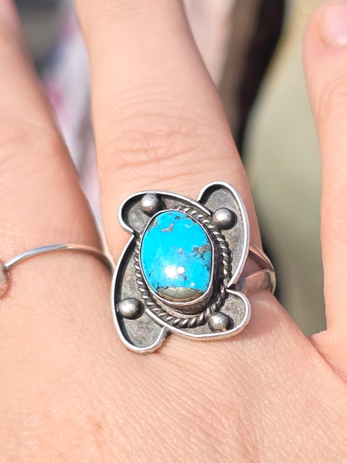 Vintage Native American Sterling Silver Ring with Morenci Turquoise