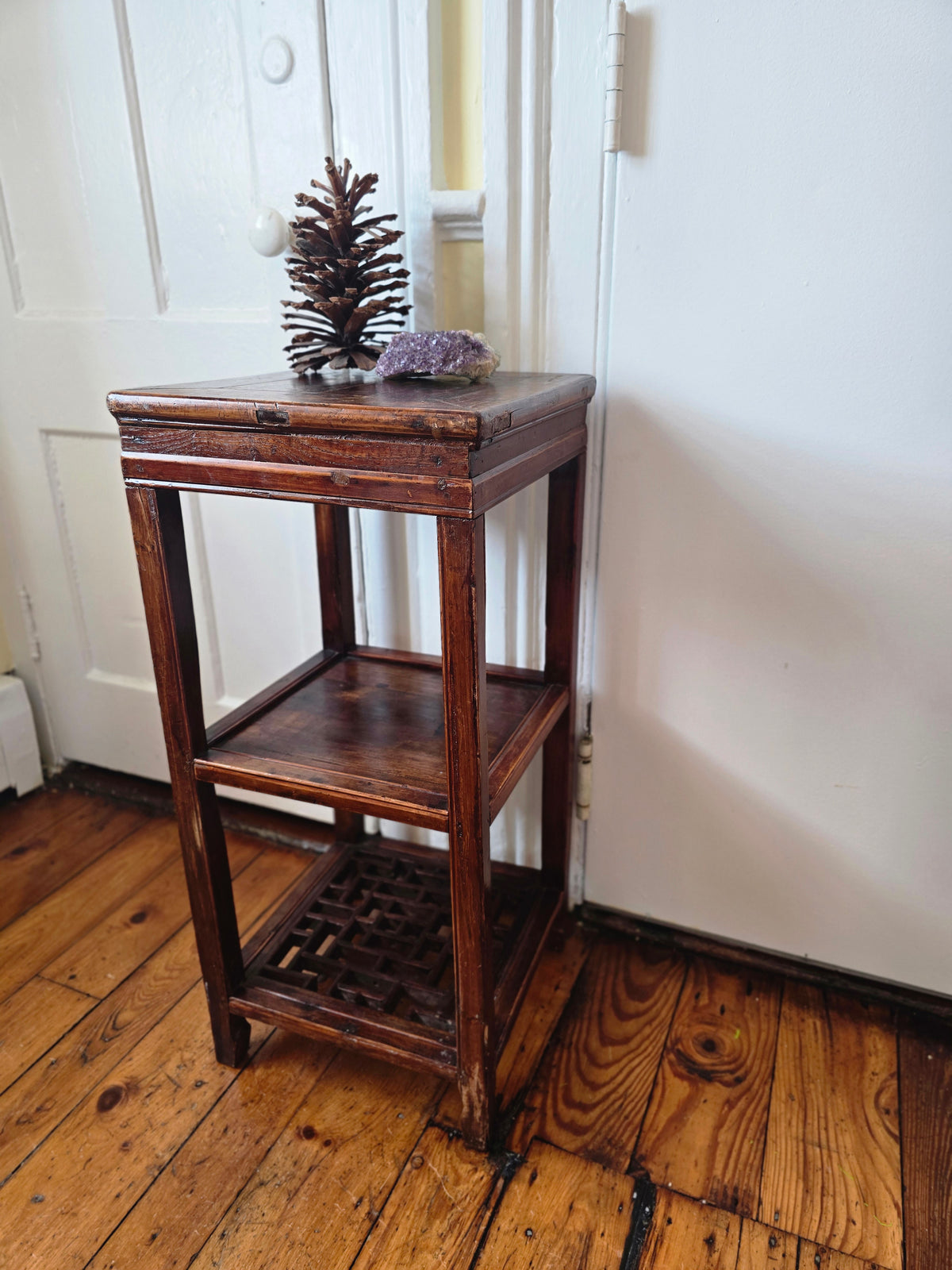 Antique Lacquered Chinese Tea or Scholars Three Tier Table
