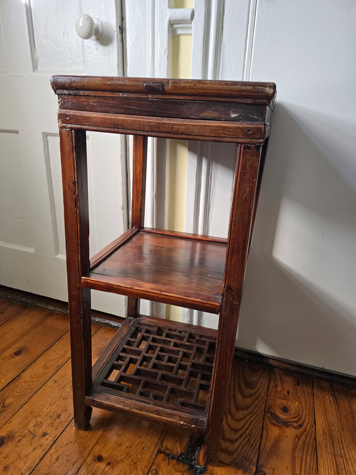 Antique Lacquered Chinese Tea or Scholars Three Tier Table