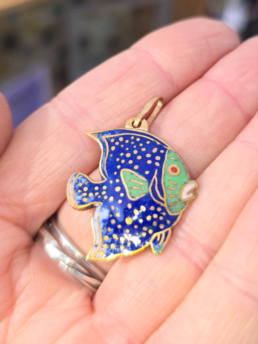 Vintage Cloisonné Brass Fish Charm