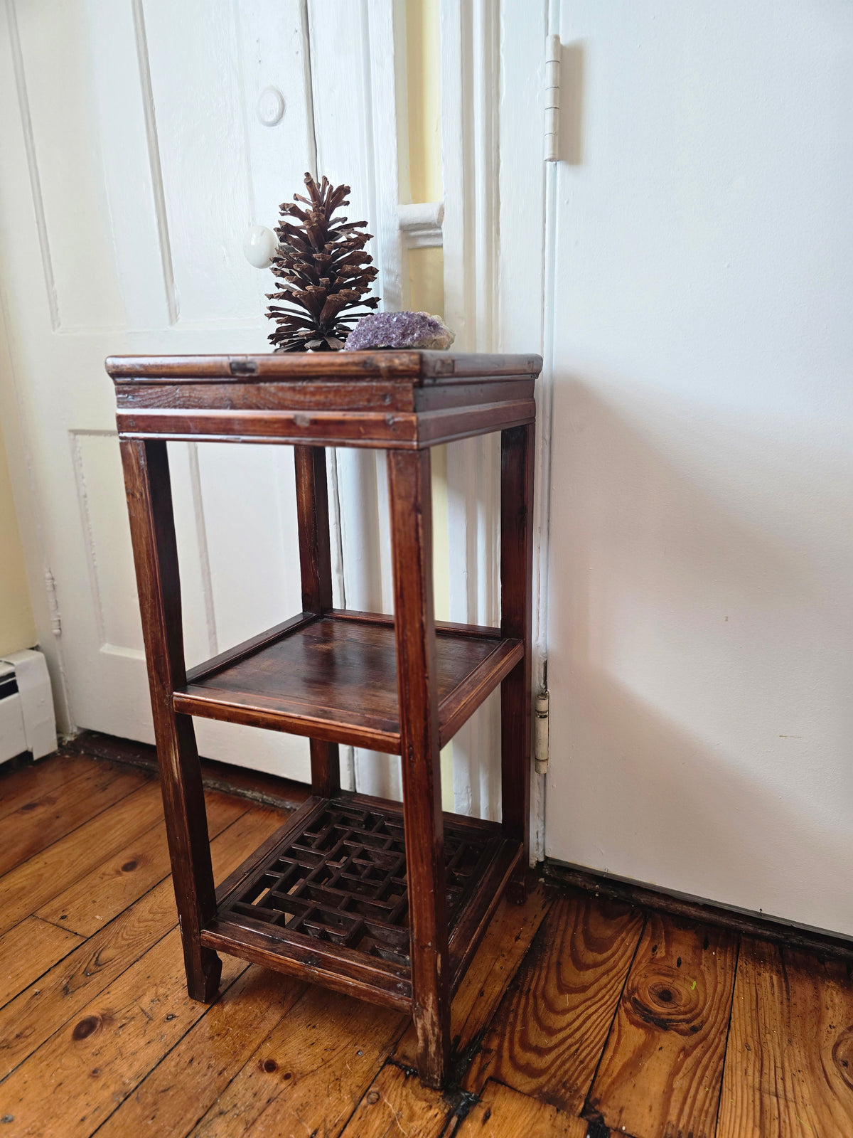 Antique Lacquered Chinese Tea or Scholars Three Tier Table