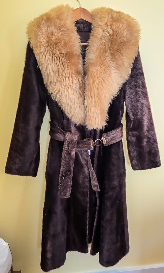 1960s Seotta By Russel Taylor Faux Fur Coat with Belt