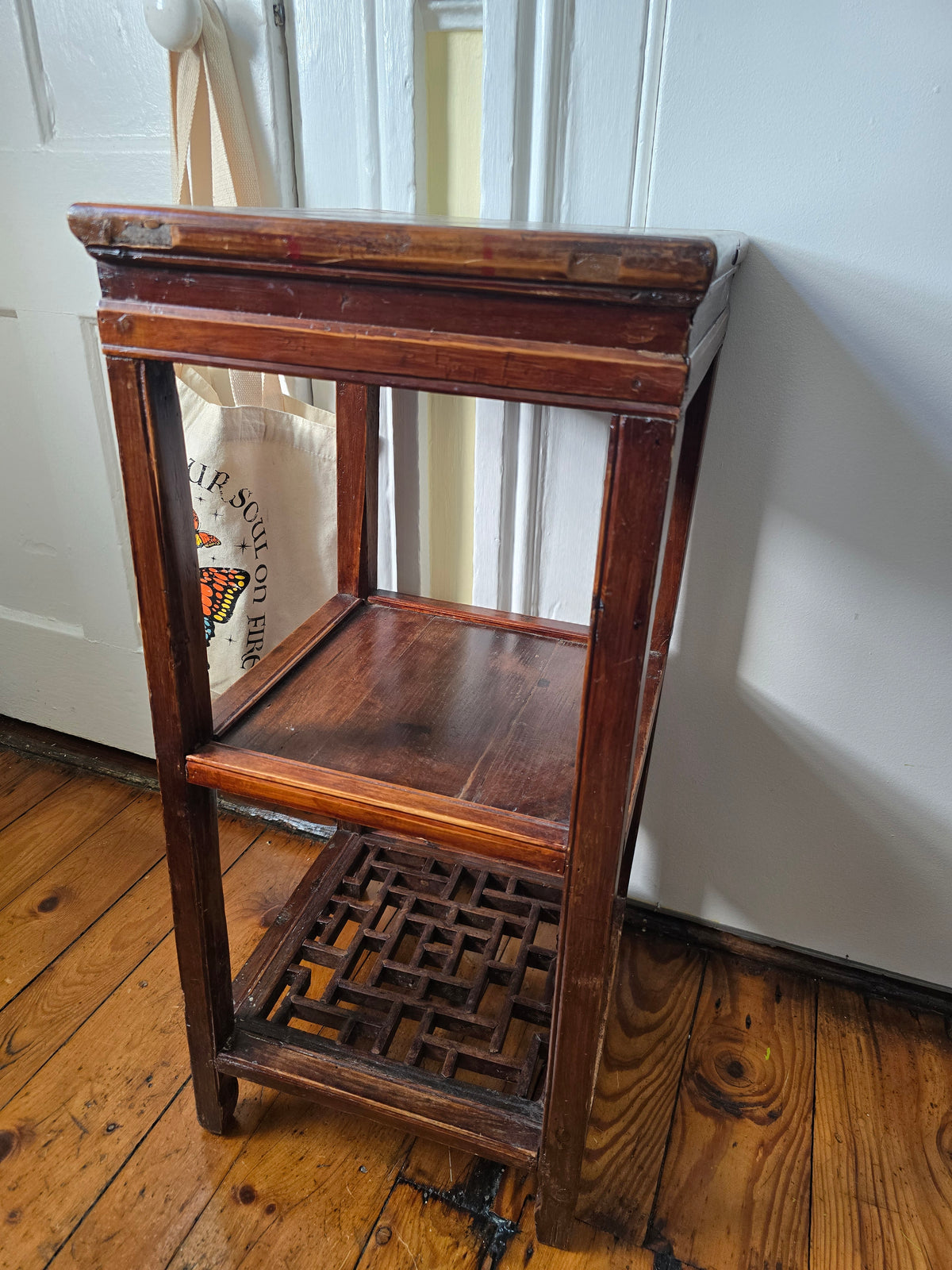 Antique Lacquered Chinese Tea or Scholars Three Tier Table
